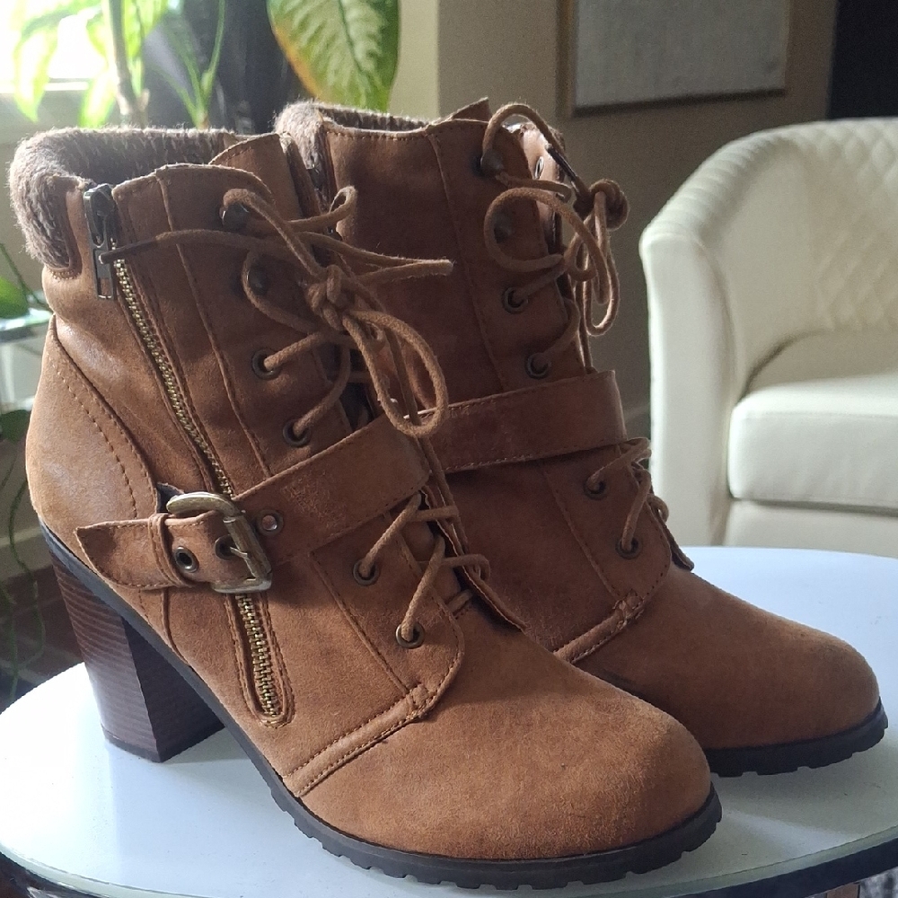 Brown Lace-Up Ankle Boots